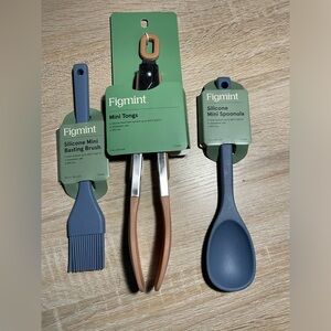 Figmint: 3 Piece Kitchen Tool Set: Mini Basting Brush- Mini Tongs- Mini Spoonula